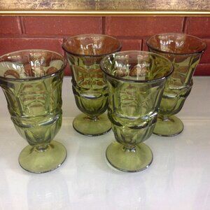 Vintage Fostoria Argus Avocada Green Iced Tea Glasses Set of 4